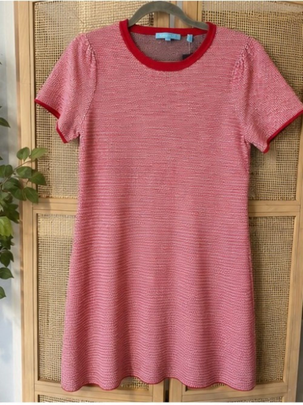 Draper James Pink Textured Knit Shift Dress Red Trim Size Small